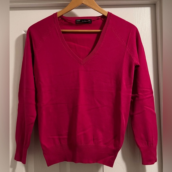 Zara Sweaters Hot Pink Magenta Zara V Neck Sweater Size Xl Poshmark